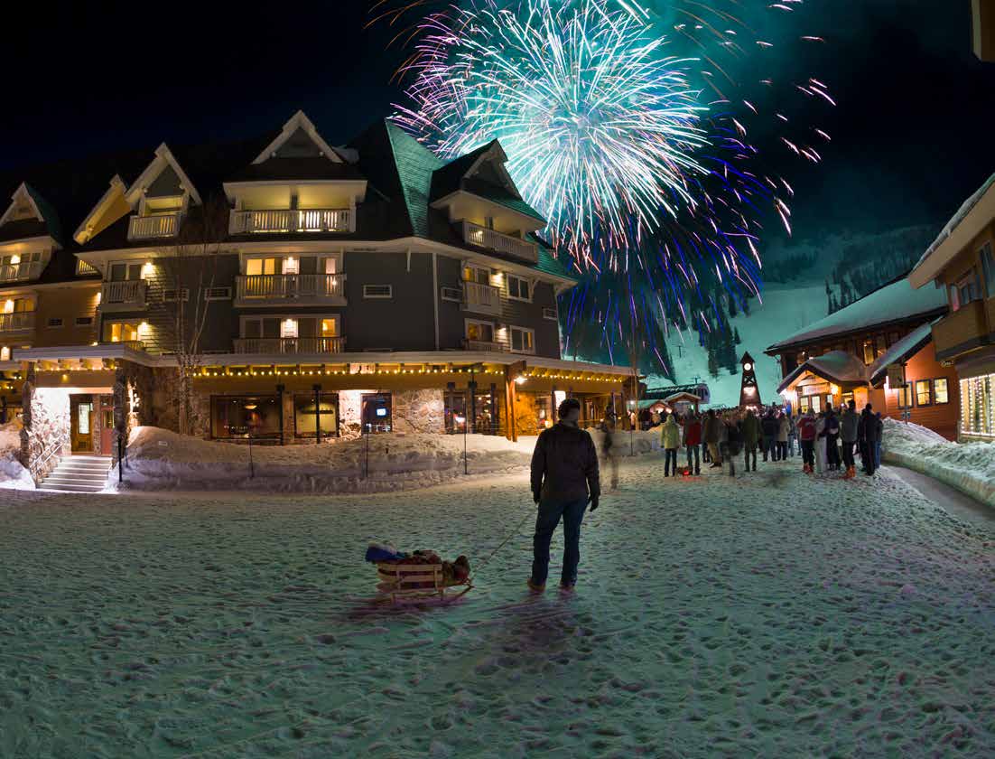 Fireworks over Schweitzer Village on a winter night